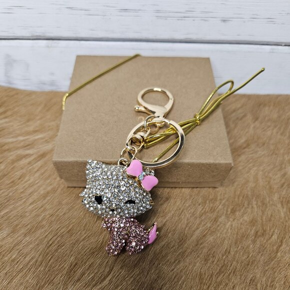 Key Chain Pink Rhinestone Bling Kittie or Purse Charm - Picture 3 of 4